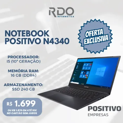 Notebook Positivo N4340 i5 10ª Gen, 16GB RAM, SSD 240GB - Notebook ideal para empresas! 