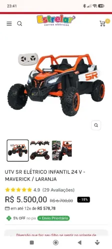 Carro elétrico infantil 24 V - MAVERICK / LARANJA