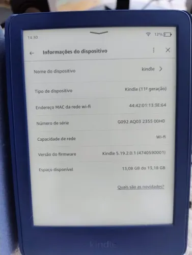 Kindle 11ª geração de 16 gb + capa protetora azul original(excelente estado) + carregador