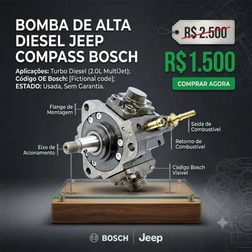 Bomba de alta Injetora Toro, Renegade e Compass 2.0 turbo diesel usada original Bosch.