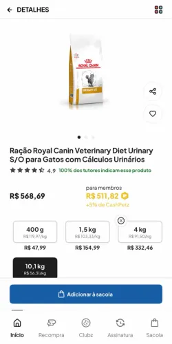 Ração urinária para gatos Royal Canin 10,1kg