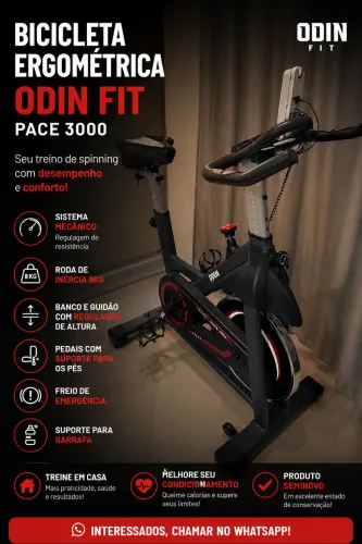 BICICLETA ERGOMÉTRICA ODIN FIT PARA SPINNING MECÂNICA RODA DE INÉRCIA 8KG PACE3000