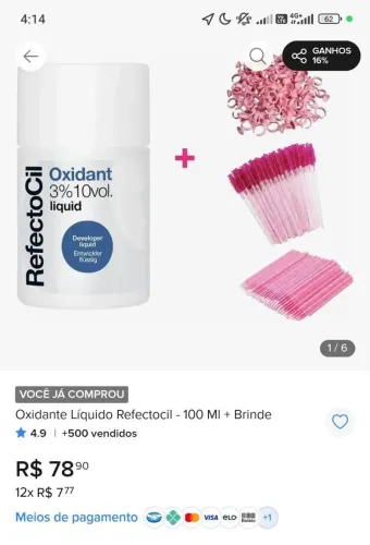 Oxidante líquido refectocil + brindes