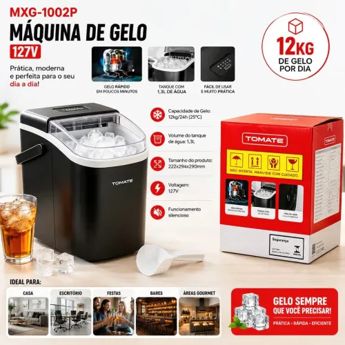 Máquina de Gelo Tomate MXG-1002P 127V (12 kg/dia)
