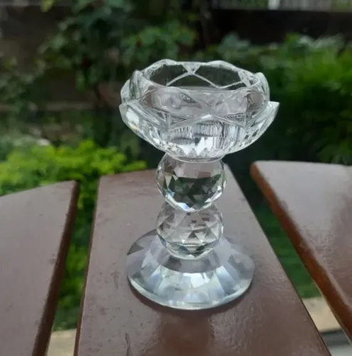 Castiçal antigo em cristal 9cm altura enfeite antigo