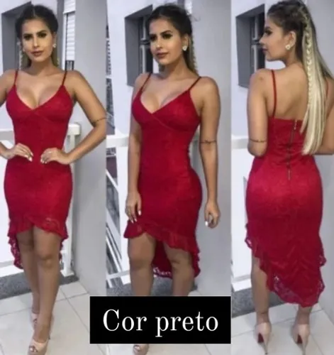 Vestido MIDI elegante festa renda com bojo preto