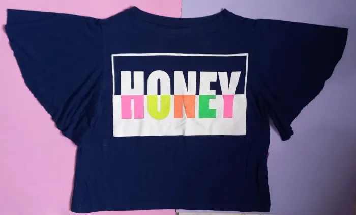 Cropped Feminina Honey Azul com Mangas Bufantes