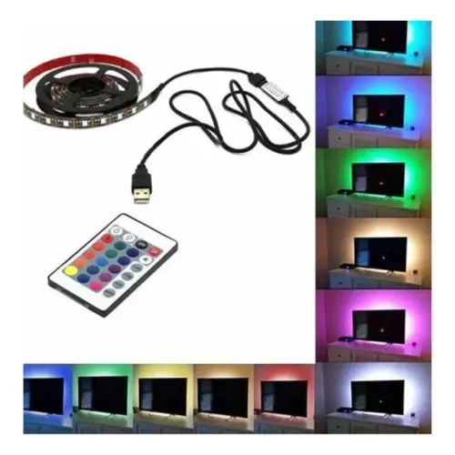Fita Led Rgb Para Tv - usb 16 Cores Com Controle 3 Metros - COBA
