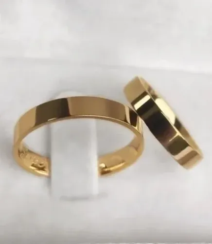 Par de Alianças Prata 950 Laminada com Banho de Ouro Amarelo - 3mm - Gravação Grátis!