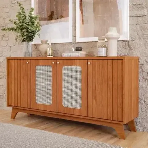 Buffet Aparador de Sala de Jantar 4 Portas Cimol com Tela Isa Cinamomo <br><br>