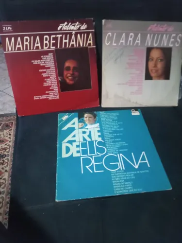 Lote 3 LPs Discos Vinil duplos Maria Bethânia, Clara Nunes e Elis Regina