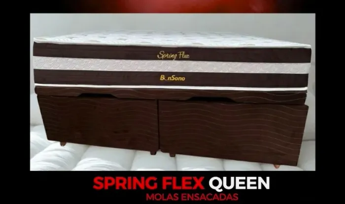 Bau queen cama completa Base bau e colchão queen bonsono
