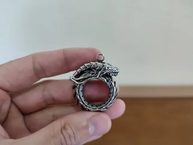 Pingente Ouroboros Dragão em Aço Inoxidável - Cor Prata