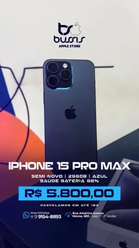 iPhone 15 Pro Max 256 Gigas Azul Semi novo promoção 