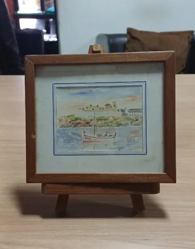 Pintura vintage em miniatura de paisagem marinha