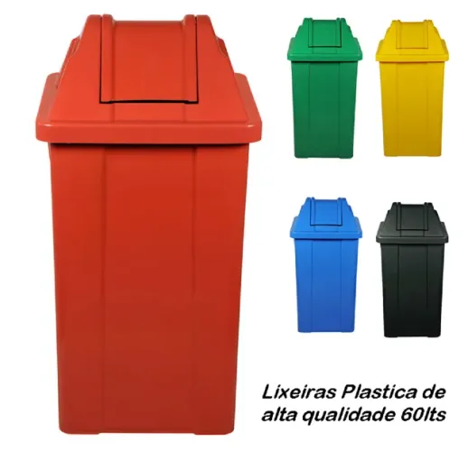 Lixeiras quadrada plástica 60lts tampa basculante OFERTA coloridas