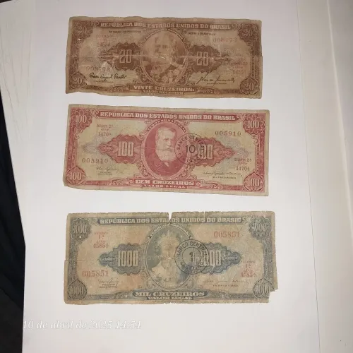 Moedas antigas do Brasil - 20, 100 e 1000 cruzeiros