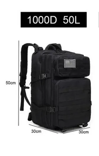 Mochila Tática Preta Grande Resistente e Impermeável 50l. NOVA