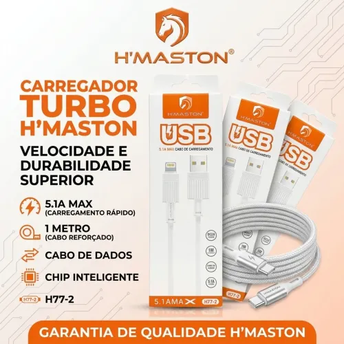 Cabo Turbo H'Maston 5.1A H77-2 Quick Charge 3.0 1m NOVO LACRADO