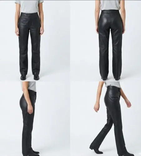Calça Couro Legítimo Kalline Couros Preta | Veste 34/36 | Excelente Estado