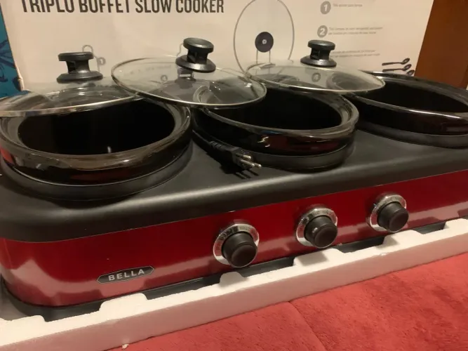 Rechaud Elétrico Triplo BELLA Buffet Slow Cooker - Vermelho (Seminovo na Caixa)