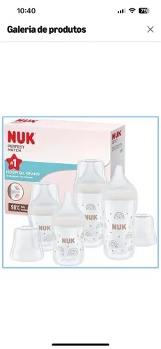2 mamadeiras perfect match nuk (150ml fluxo lento e 260ml fluxo médio)