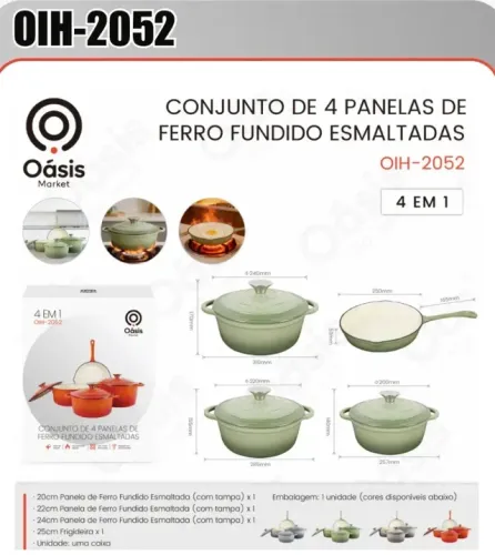JOGO DE PANELA FERRO FUNDIDO ESTALMTADO OIH-2052