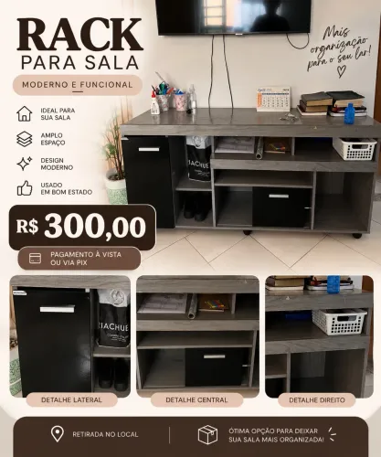 Rack para Sala | Espaçoso, moderno e funcional - R$ 300,00
