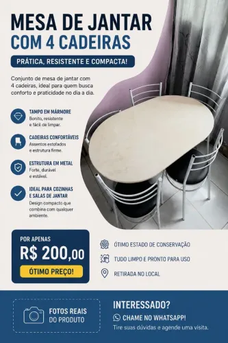 Oportunidade! Mesa com 4 Cadeiras por Apenas R$ 200