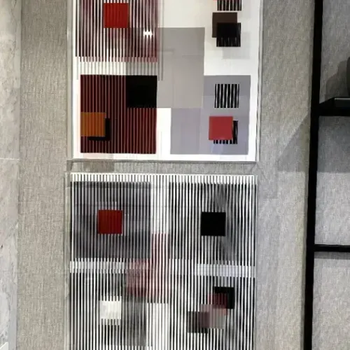 2 Quadros Abstratos Geométricos com Moldura Acrílica