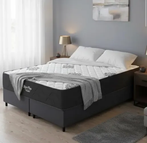 Cama Box Queen Confort Soft D26 Molas Ensacadas com Base Preta
