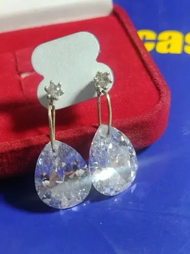 Brincos Pedras Prata 950 Zircônias Peso 9.00 Gramas 30 mm                                 