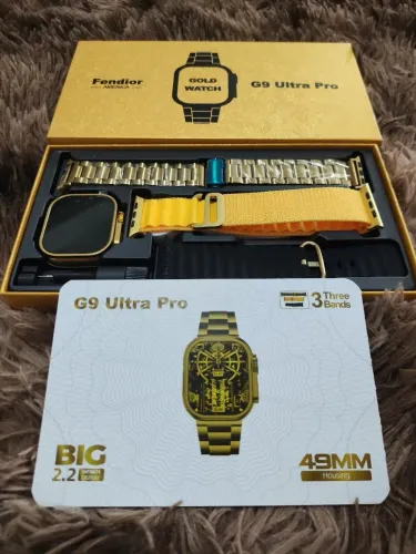 Smartwatch G9 Ultra Pro 49mm Gold 3 Pulseiras Novo - Estilo Apple Watch Ultra