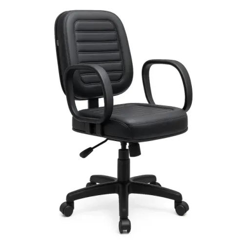 Cadeira Diretor Giratória Em Corino Preto Conforto Ergonômico Para Escritório 30210