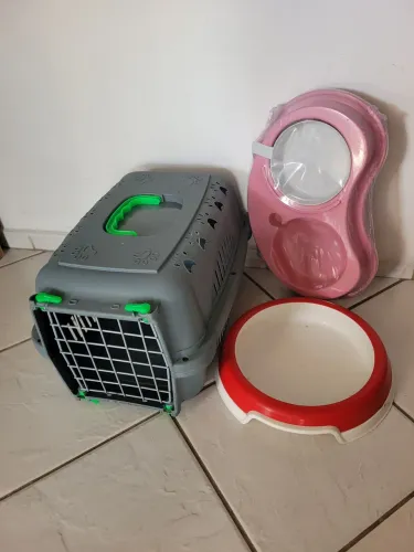 Kit c Caixa transporte Pets Falcon grande aço 45x28x32cm +comedouro duplo novo 41cm