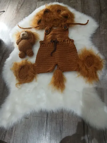 Fantasia Infantil de Leão de Crochê Menino de 3 a 6 meses.