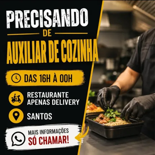 VAGA AUXILIAR DE COZINHA EM SANTOS - 16h ATÉ 00h