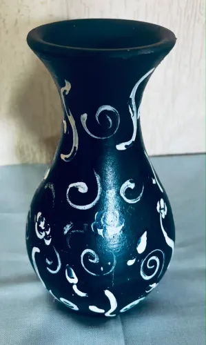 Vaso Decorativo De Cerâmica Preto Pintado À Mão