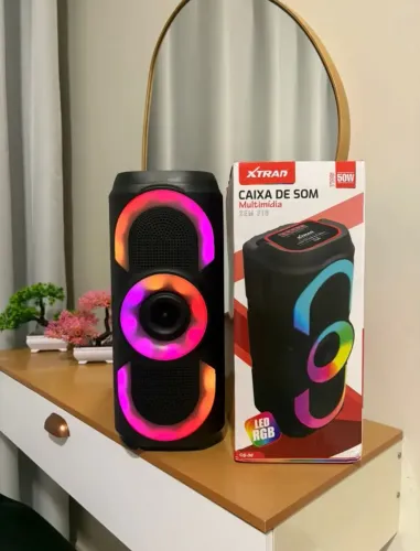 Caixa de Som Bluetooth 50W Potente RGB - Grave Forte + TWS + Rádio FM