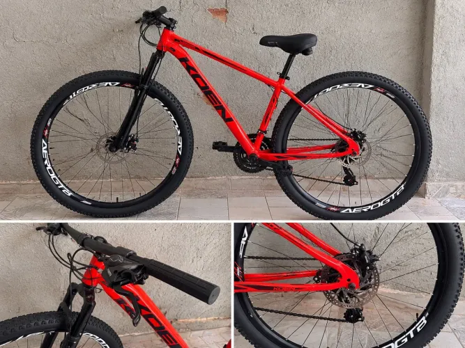 Bicicleta KOEN Vermelha com Freio a Disco e Suspensão