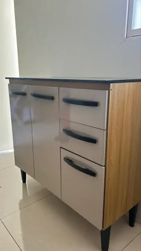 Armário Cozinha Balcão 2 Portas 3 Gavetas Organizador Multiuso Isadora