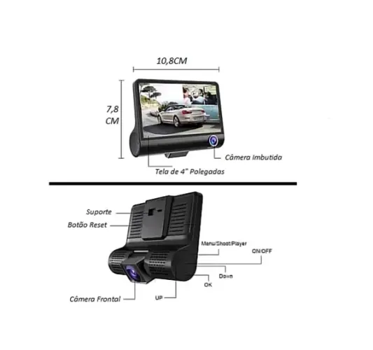 Câmera de carro com gravação full hd e tela lcd 4 polegadas Pronta Entrega