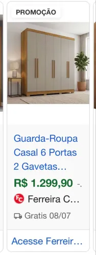 Guarda-Roupa Casal 6 Portas - Semi Novo (6 meses de uso) - R$ 800,00