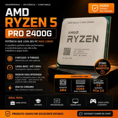 Processador AMD Ryzen 5 PRO 2400G AM4 | 4 Núcleos / 8 Threads | Vídeo Integrado