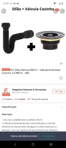 Kit sifão preto para cozinha