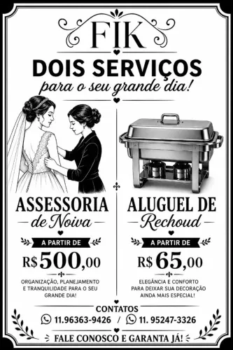 Assessoria de Noiva e locação de equipamentos