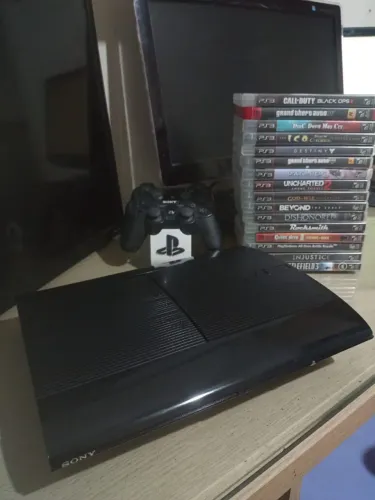 Play 3 Super Slim 500GB - Desbloqueado - 2 Controles - 16 JOGOS FÍSICO ORIGNAL