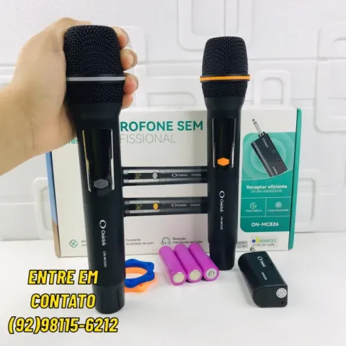 Microfone Duplo Sem Fio com Receptor de Sinal, Anel Deslizante Onistek MC825