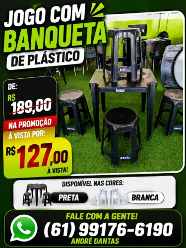 Jogo de Mesa com 4 Banquetas de Plástico