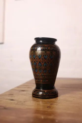 vaso decorativo africano pintado a mão em madeira decoração antigo antiquario arte viagem
